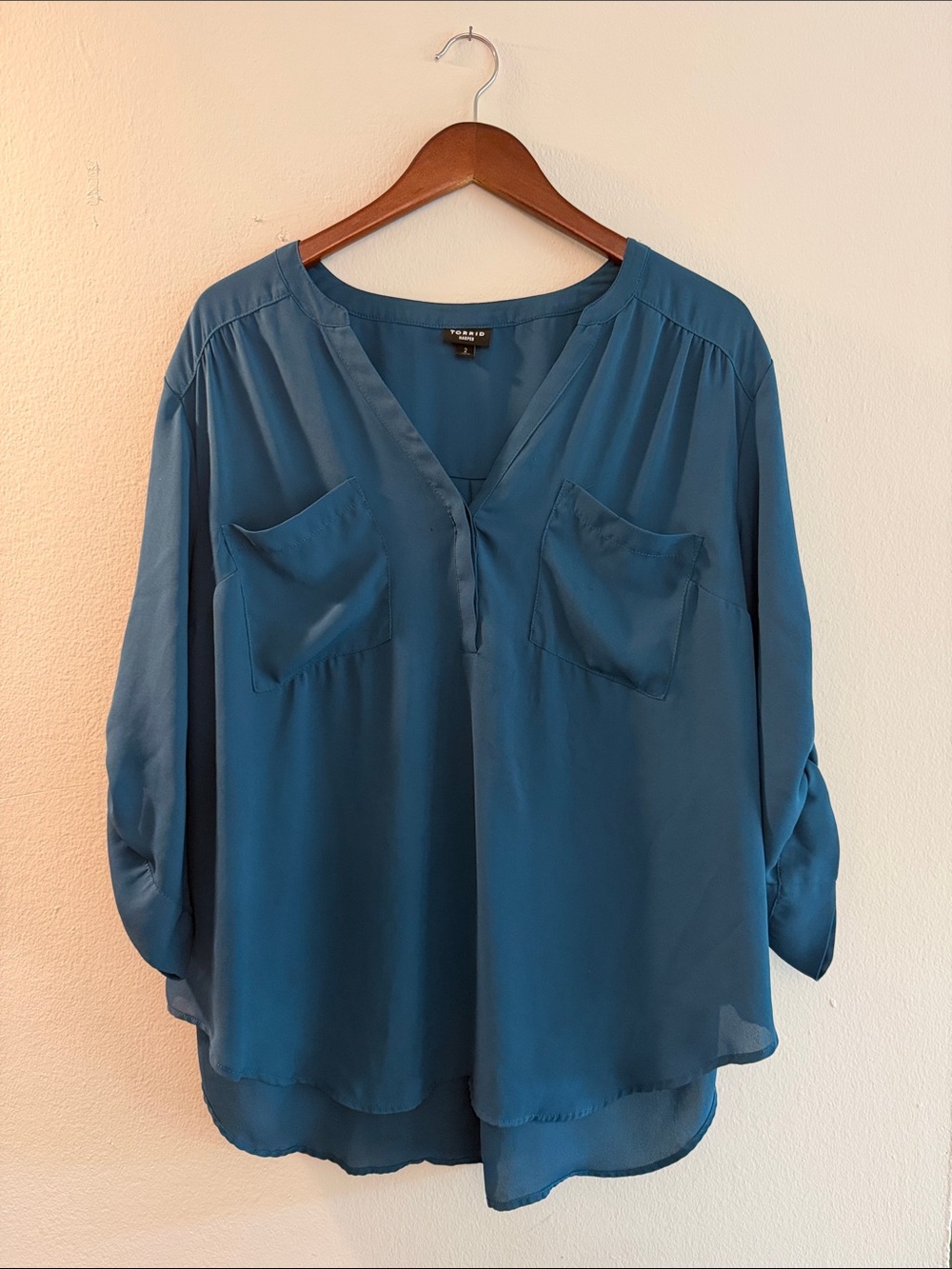 The Harper Teal V-Neck 3/4 Sleeve Blouse